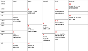 Horaires cours
